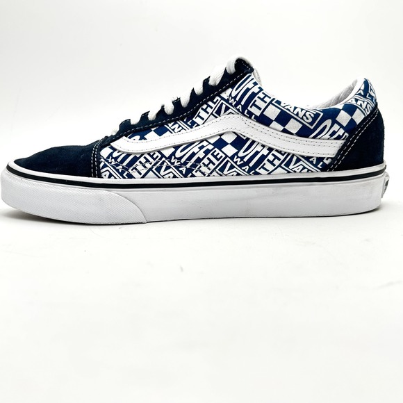 Vans Old Skool Blue White Off The Wall Logo Suede Sneakers Women's 8.5 Mens 7.0 - Picture 3 of 16